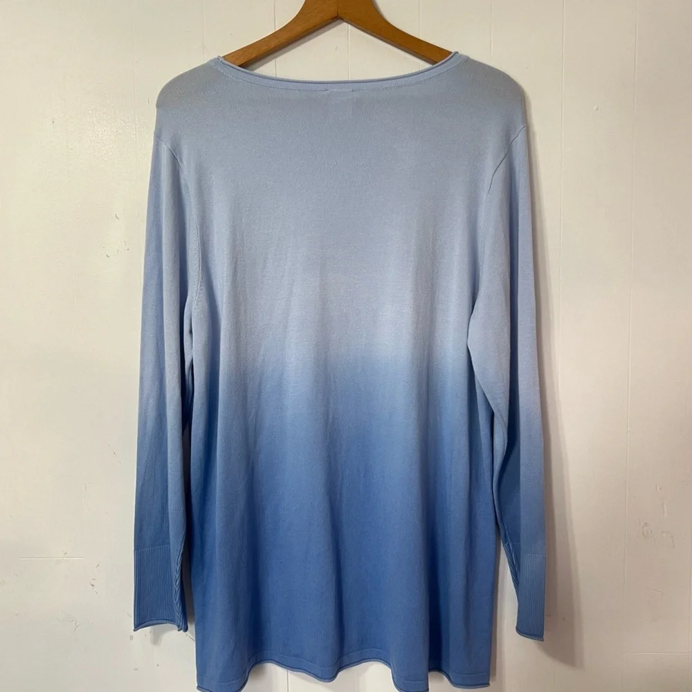 Chico’s Blue Ombre Lightweight Coastal Casual Sweater Tunic Top Size 2 US L
